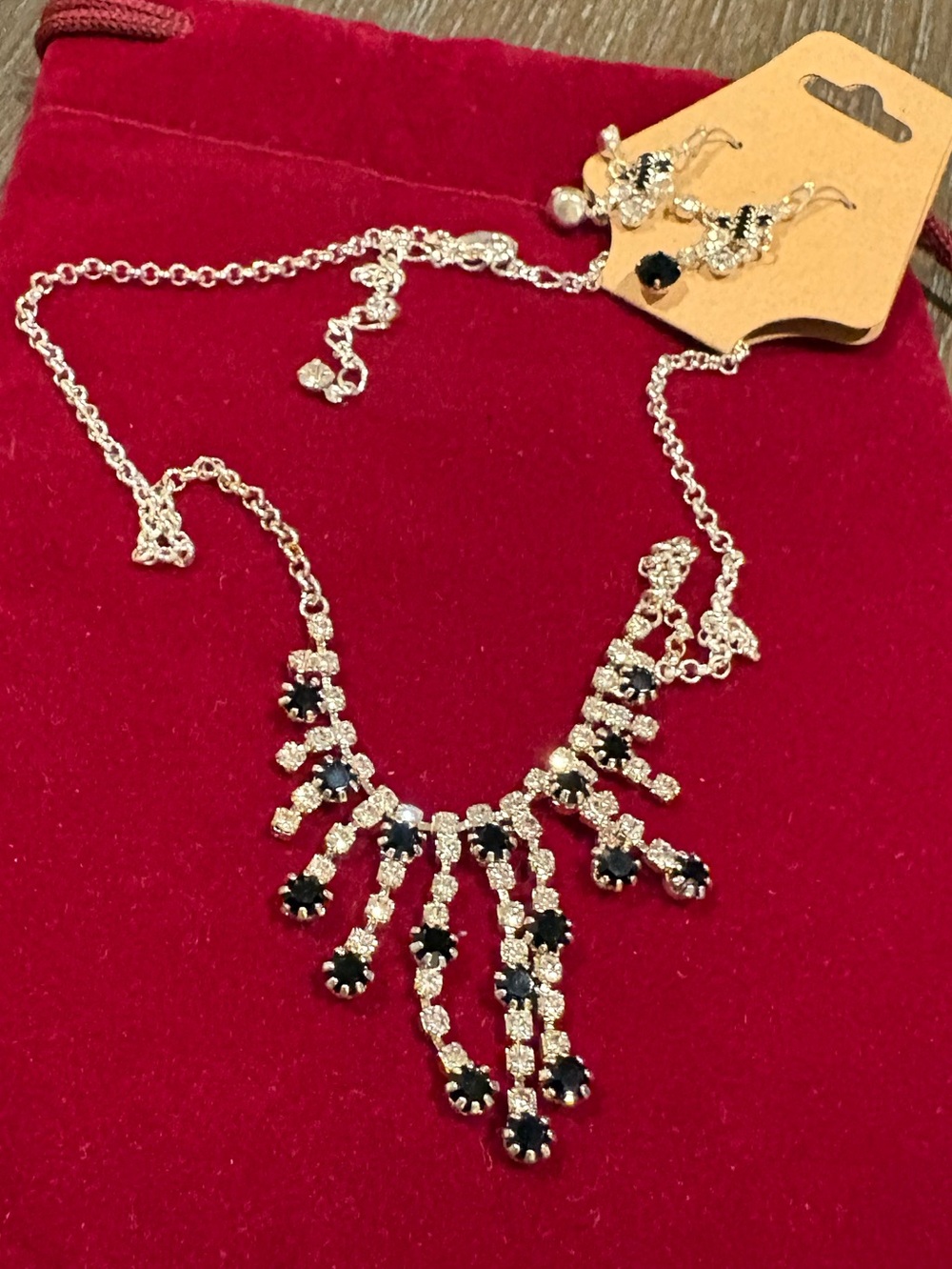 Elegant Blue & Clear Rhinestone Fringe Necklace Set